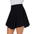 thumbnail image 5 of Women Casual Mini Stretch Waist Flared Plain Pleated Skater Skirt (Medium, Black), 5 of 7