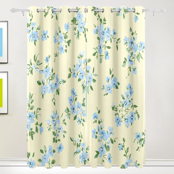 Blue Flower Blackout Curtains 55W x 84L Living Room Bedroom Curtains Heat Insulation and Sun Protection 2-Pack