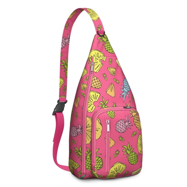 Sac à Dos à Bandoulière Fruits Tropicaux - Design Vibrant d'Ananas et d'Hibiscus, Sac de Jour Tendance