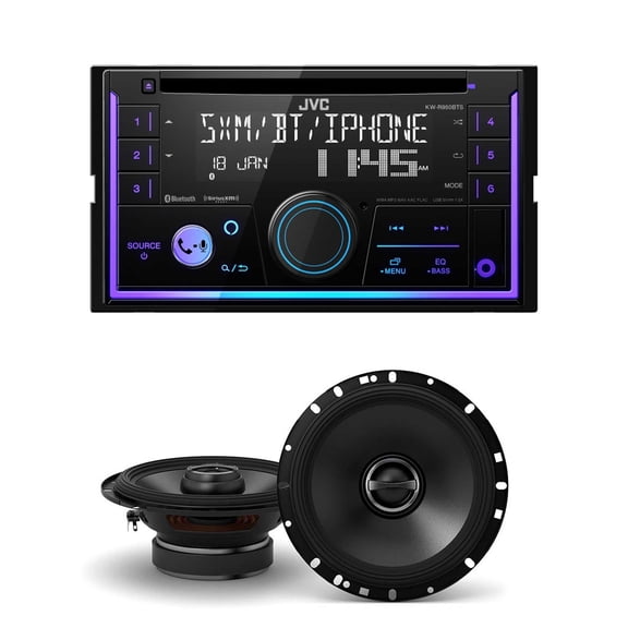 JVC KW-R950BTS 2-DIN CD Receiver BT/USB/Sirius XM/Amazon Alexa/13-Band EQ / Variable-Color Illumination with 1 Pair S-S65 6.5" Coax Speakers