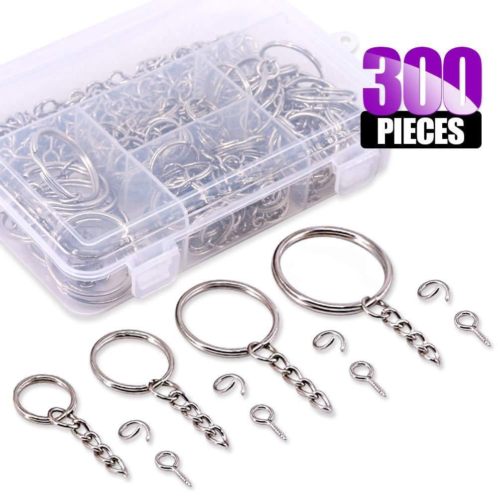 Swpeet 300Pcs Sliver Key Chain Rings Kit, 100Pcs Keychain Rings with