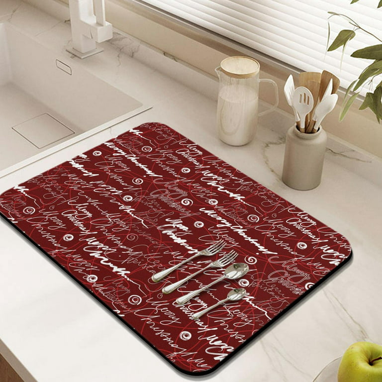 Vintage Red Merry Christmas Kitchen Mat Large Dish Drying Mat for Kitchen  Counter Coffee Station Bar Accessory Coffee Drying Pad Diatom Mud Absorbs  Water Dish Drying Mat 18 X 24/16 X 18 