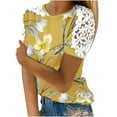 thumbnail image 2 of ICHUANYI Clearance Women Ladies Printing Short Sleeve Round Neck Pullover Lace Tops Blouse(Yellow, XXL) ICHUANYI WER2023081001030, 2 of 5