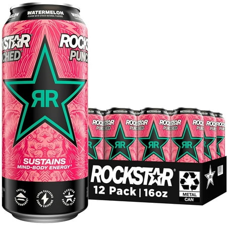 Rockstar Punched Watermelon Energy Drink, 16 fl oz, 12 Pack Cans