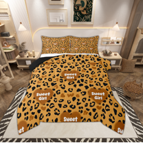 Manfei Cheetah Leopard Print Bedding Comforter Set, Gold Cartoon Polkadots Twin Comforter Sets, Romantic Love Heart Reversible Bedding Set, Microfiber Bedroom Decor, 2 Pieces