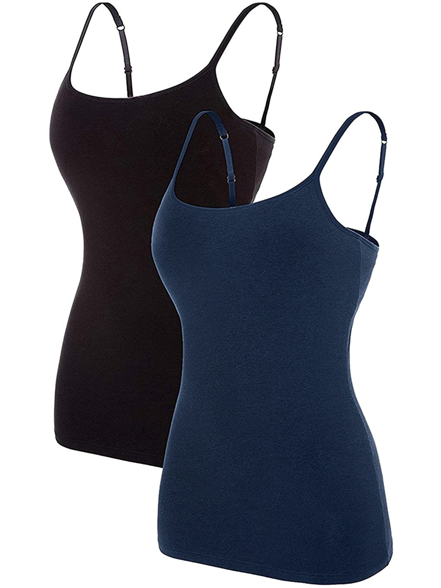 Beautyin Women Cotton Camisole Shelf Bra Solid Basic Tank Top Pack of 2
