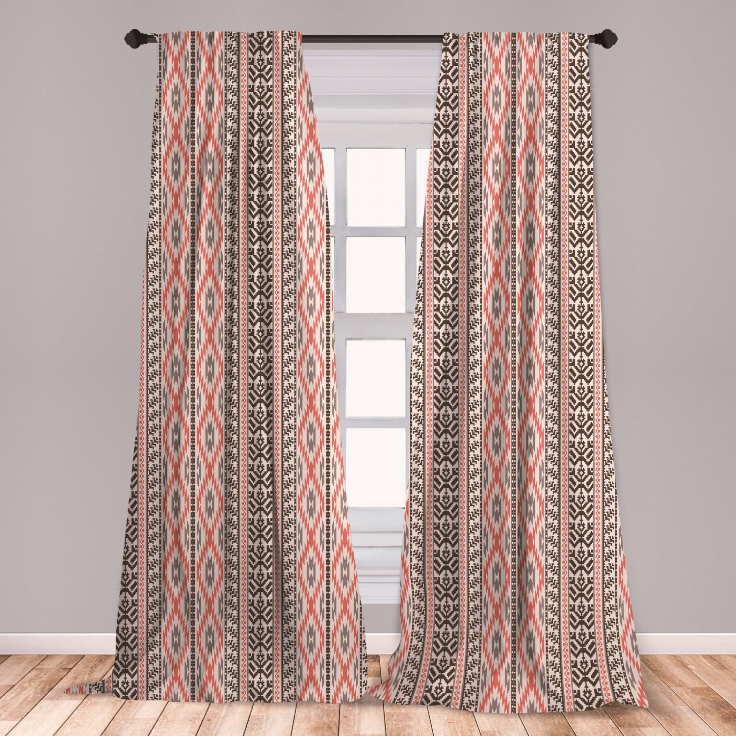 Southwestern Curtains 2 Panels Set, Traditional Vertical Borders