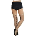 thumbnail image 3 of ToBeInStyle Women's Cuban Heel Thigh High w/ "Love me, Kiss me" Print On Back - Beige - One Size, 3 of 7