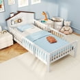 thumbnail image 2 of Gymax Twin Size Kids Bed Solid Wood Platform Bed w/ Under-bed Storage & Storage Cube White, 2 of 10