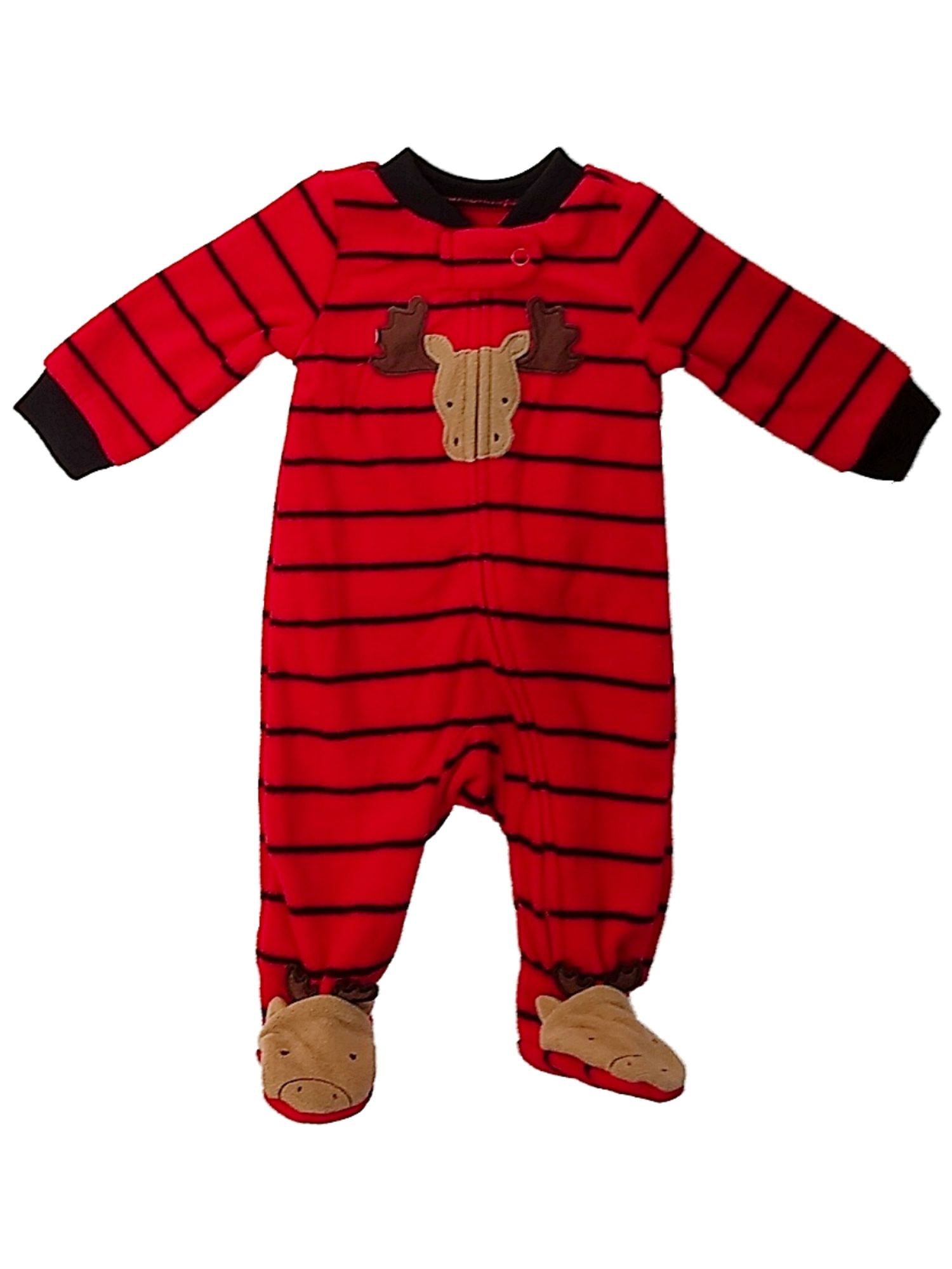 Carters Infant Boys Red Stripe Fleece Christmas Reindeer Pajama Sleeper 