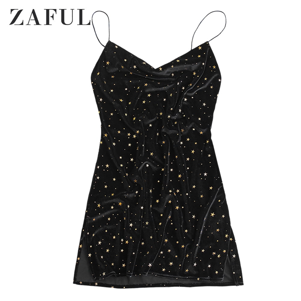 ZAFUL Prom Dress for Women's Trendy Side Slit Stars Velvet Cami Short Dress Black XL - Walmart.com ZAFUL Prom Dress for Women's Trendy Side Slit Stars Velvet Cami Short Dress Black XL - Walmart.com