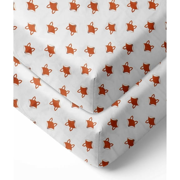 Bacati - Playful Fox Orange/grey 2 Pack Crib Fitted Sheets (Orange/Grey Fox Print)
