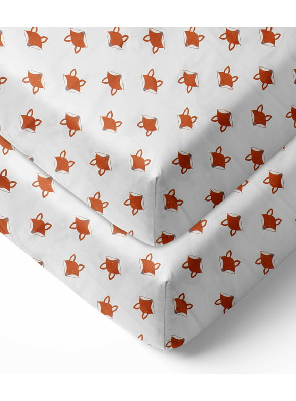 Bacati Crib/Toddler Fitted Bed Sheets, 100% Cotton Muslin, Orange Stars, 2 pack