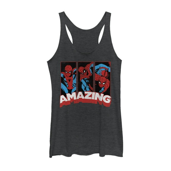 Women's Marvel Amazing Spider-Man Panels  Racerback Tank Top Black Heather X Large