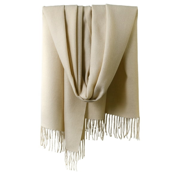 Warm Long Scarves Winter Scarfs Pure Color Scarf Tassel - Beige
