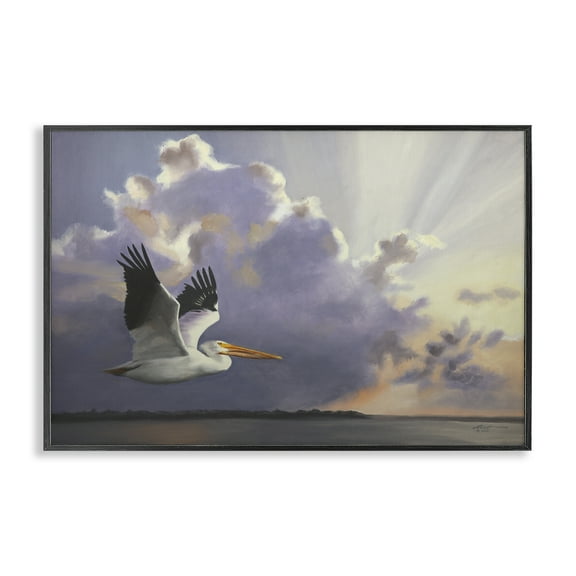 Stupell Industries Dawn Sunrise Pelican Landscape Painting Black Framed Art Print Wall Art, 18 x 12
