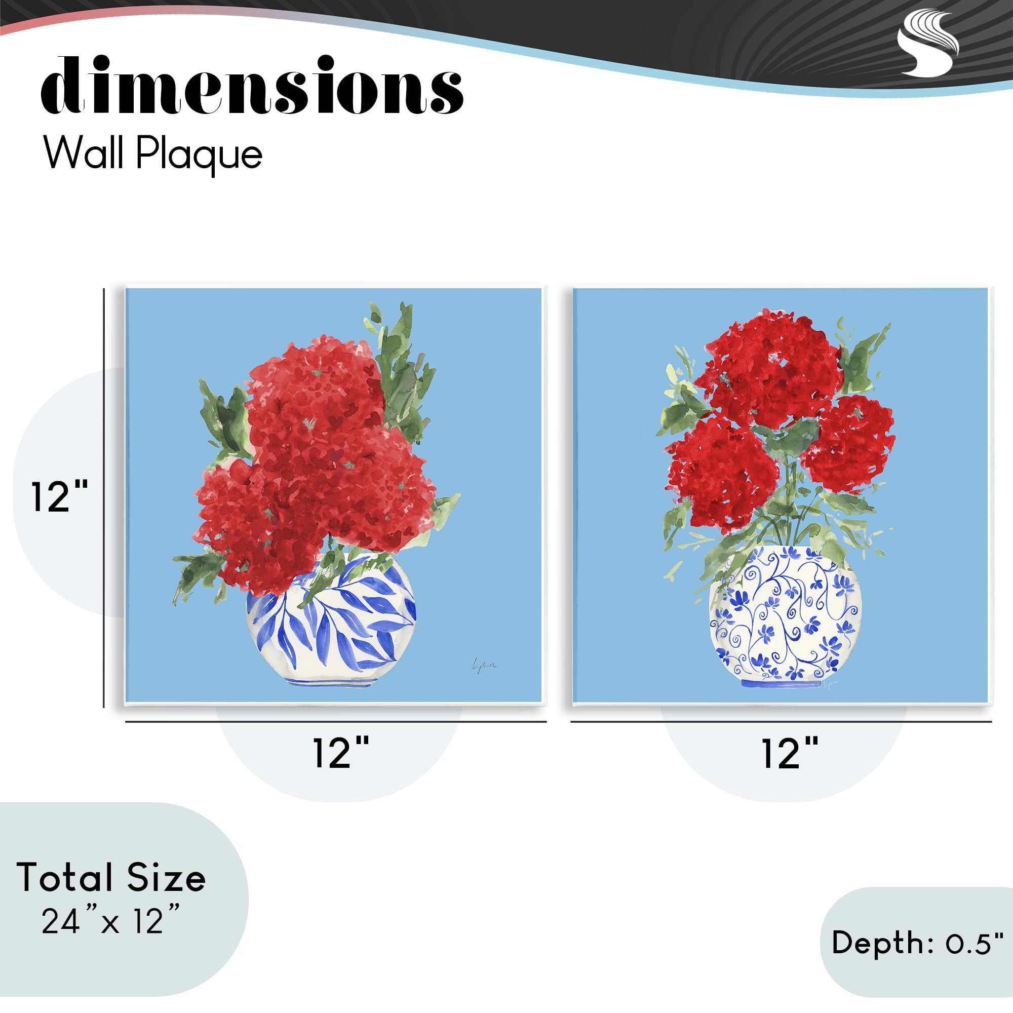 Stupell Industries Bright Red & Blue Hydrangeas 2 Piece Wall Plaque Art Set, design by Lucille Price