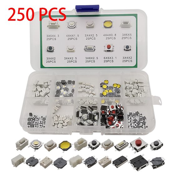 MYG 250PCS Tactile Push Button Switch Micro Momentary Tact SMD 10Value Kit