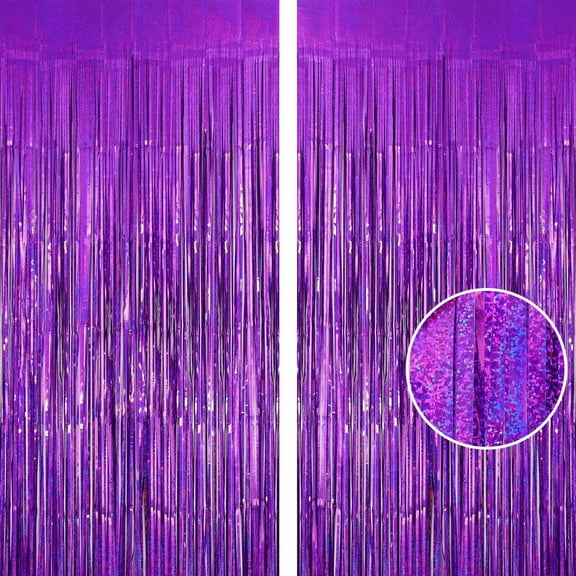 2 Pack 3.2x6.56 Ft Purple Tinsel Curtain Party Backdrop Streamers for Girls Birthday Sleepover Party Decorations