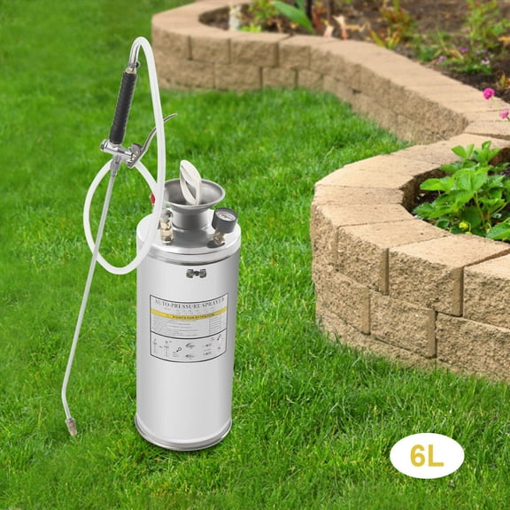 1.5 Gallon 304 Stainless Steel Tank Pressure Pump Sprayer with Adjustable Nozzle & Detachable Carrying Strap, Gardening, Lawn, Yard Use