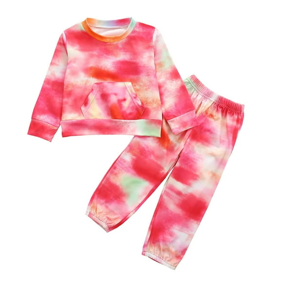 Coerni Toddler Boys Girls Fall Winter Tracksuit Set Long Sleeve Round Neck Tie Dye Printed Sweatshirt and Long Pants Set