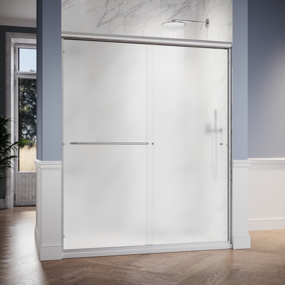 Sunny Shower 60"x72" Double Sliding Shower Door, Chrome, 1/4" Frosted Glass