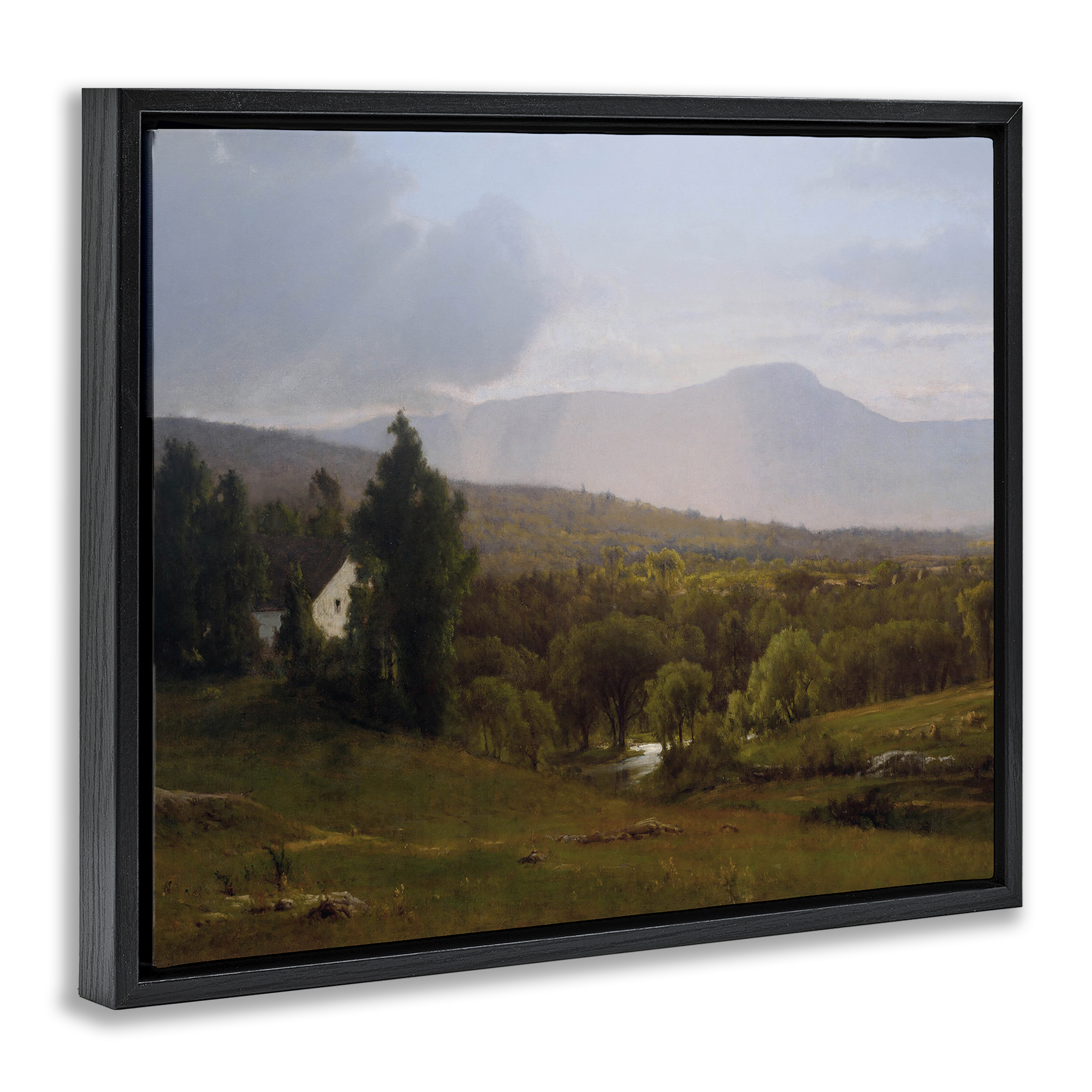 Cabins in Peaceful Vista Black Framed Floater Canvas Wall Art, design by Lettered and Lined
