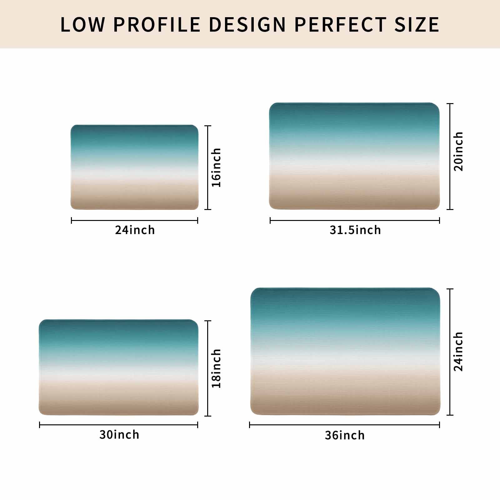 Teal Beige Ombre Cream Doormat Outdoor Entrance 24"x36", Modern Turquoise Abstract Art Aesthetics Absorb Moisture Dirt Door Mats, Non-Slip Rubber Backing Floor Mats Indoor, Low-Profile Front Rugs