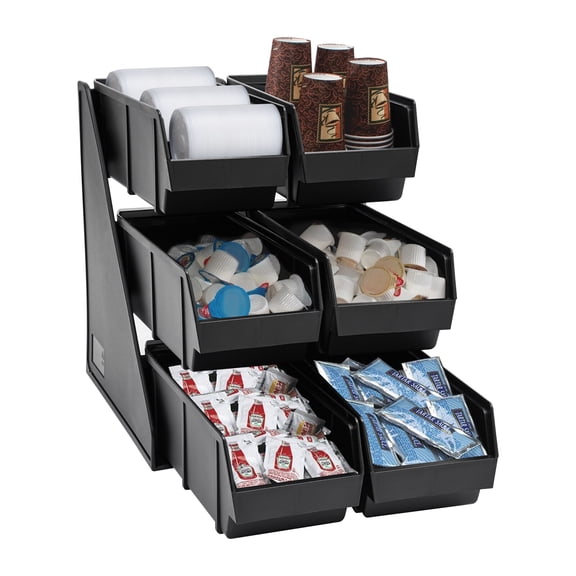 Six-compartment Serve Condiment Bin Countertop Wall Mount 3 Tiers Bars Cafe Storage Shelf For Organizing Plastic Straws, Paper Towels, Candies