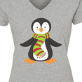 thumbnail image 4 of Inktastic Cute Penguin, Penguin With Striped Scarf Women's V-Neck T-Shirt, 4 of 5