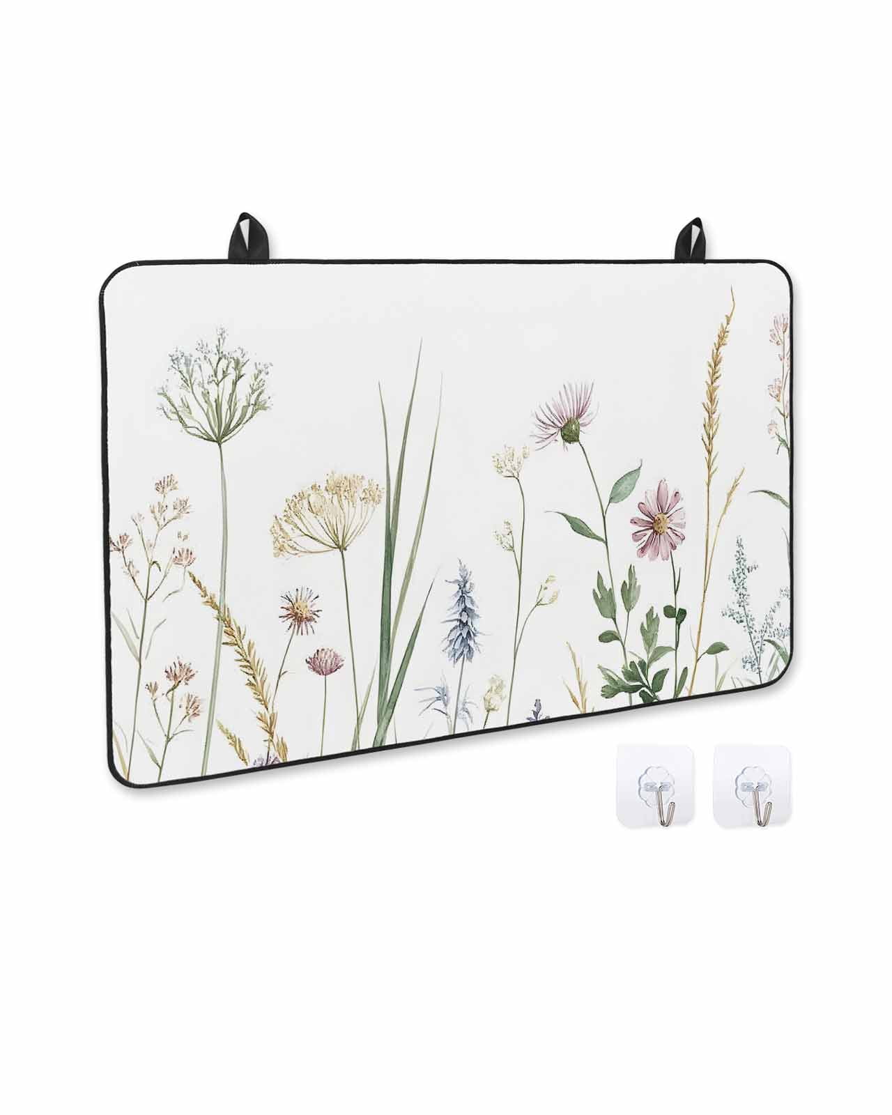 nqOlkjepod Large Induction Cooktop Protector Mat 24"x21", Summer Botanical Floral Stove Top Covers for Electric Stove, Rustic Spring Flowers Decorative Stove Burner Cover Mats, Glass Top Stove Cover