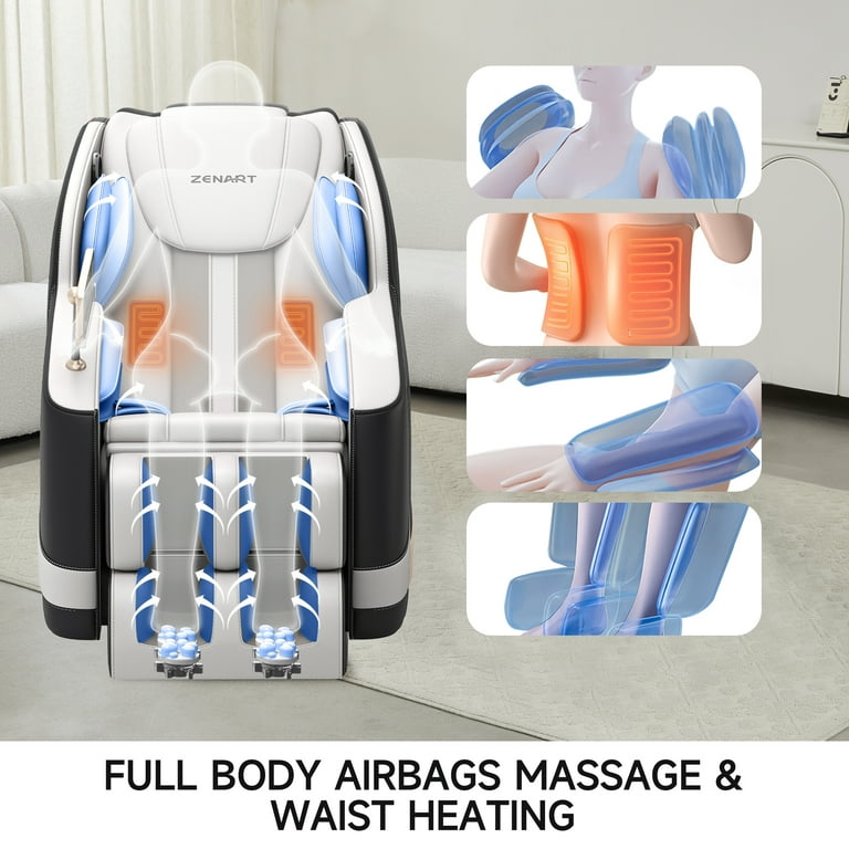 ZENART Full Body Massage Chair Recliner with Zero Gravity, Heating, Bluetooth Speaker, Airbags, Foot Roller, for Home Office, Black & Gray
