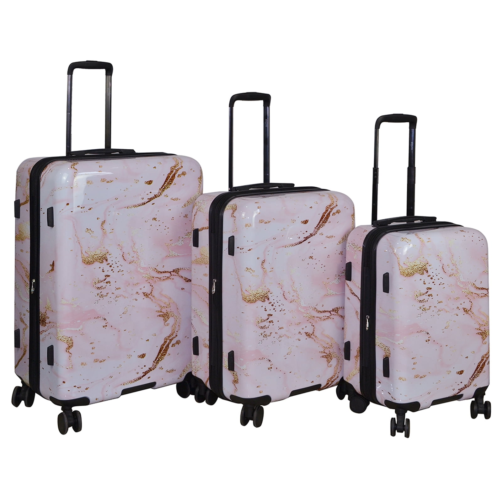 World Traveler Dejuno Pink Marble 3-Piece Expandable Spinner Luggage Set