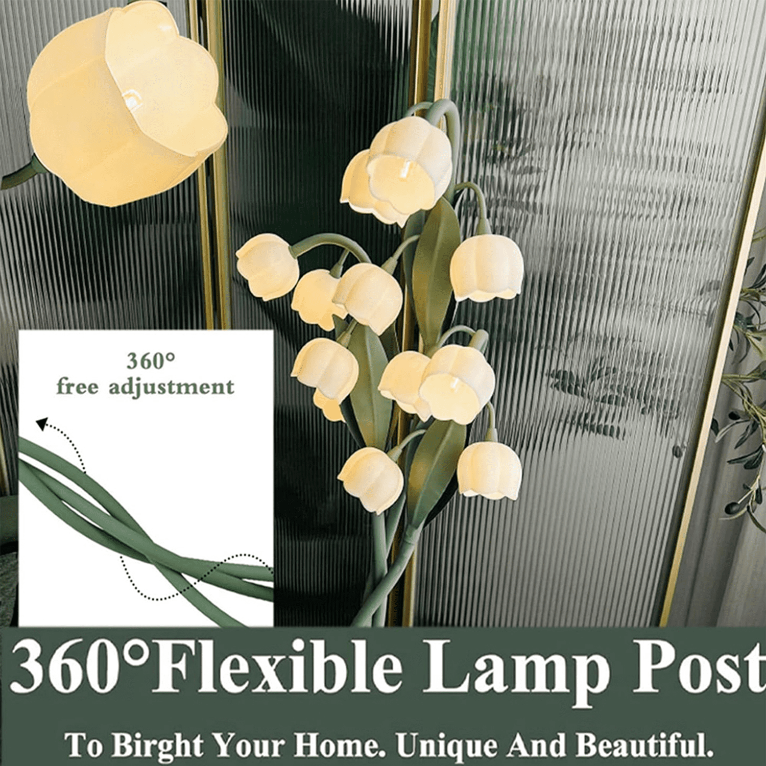 12 Heads Flowers Floor Lamp: Adjustable Lily of the Valley Light with 3 Bendable Stems - Retro Vintage Style 63-Inch Tall Floor Lamp for Living Room - Plug In Ready with Cream Bulb