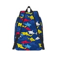 thumbnail image 2 of Honeii Cartoon Shark Print Canvas College Laptop Backpack, Durable Rucksack Travel Notebook Bag School Backpack Book Bag for Men Women-Small, 2 of 7