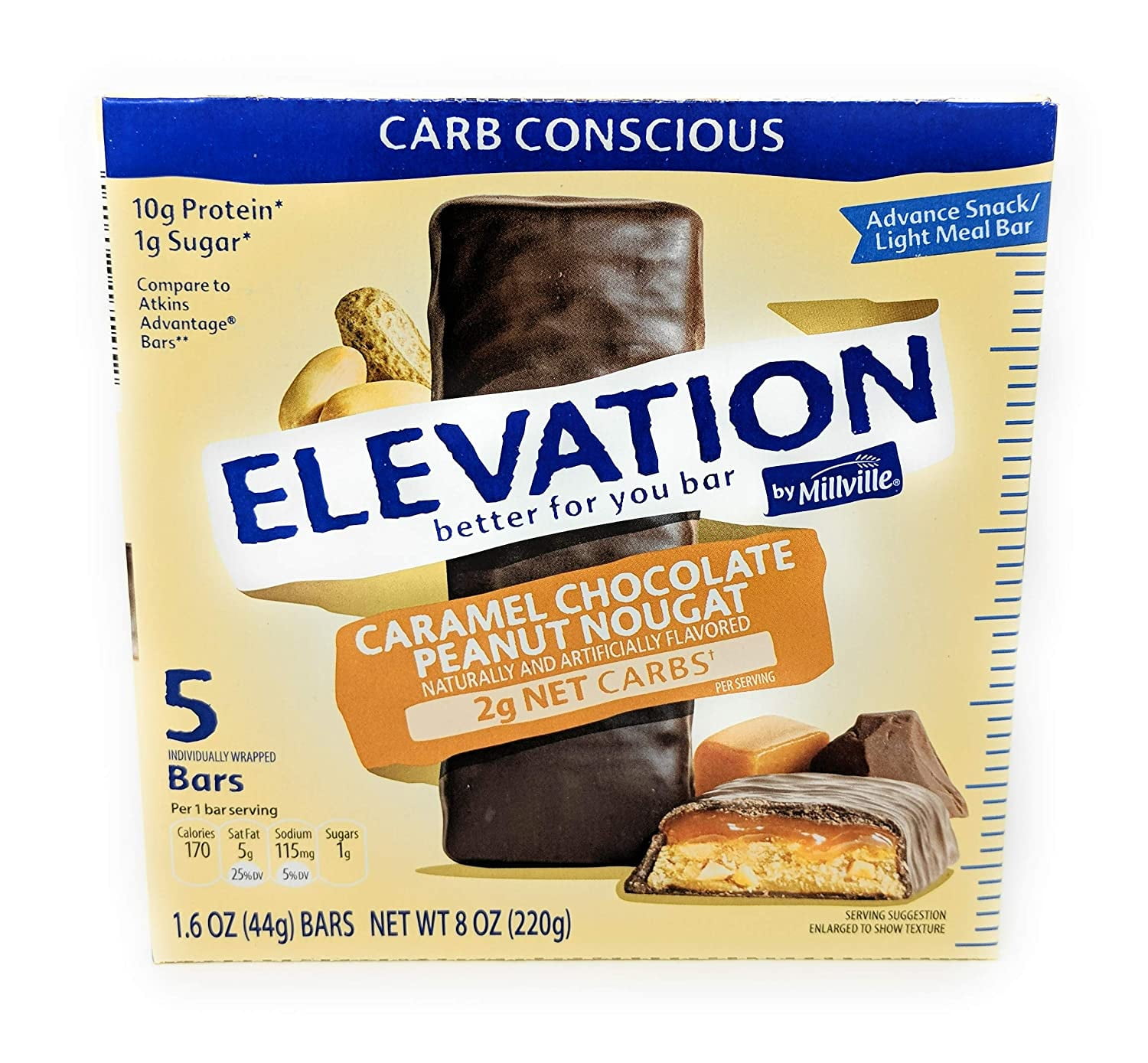 Elevation Caramel Chocolate Peanut Nougat Advance Breakfast Bar 1.6