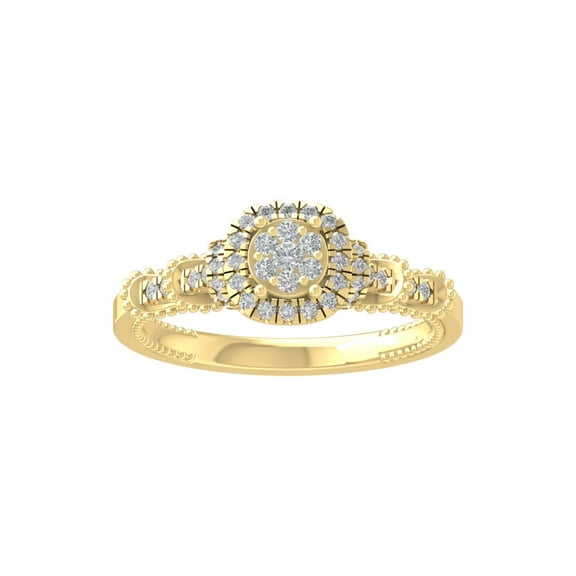 ARAIYA FINE JEWELRY 10K Yellow Gold Round Cluster Diamond Engagement Ring (1/3 cttw, I-J Color, I2-I3 Clarity), Size 8