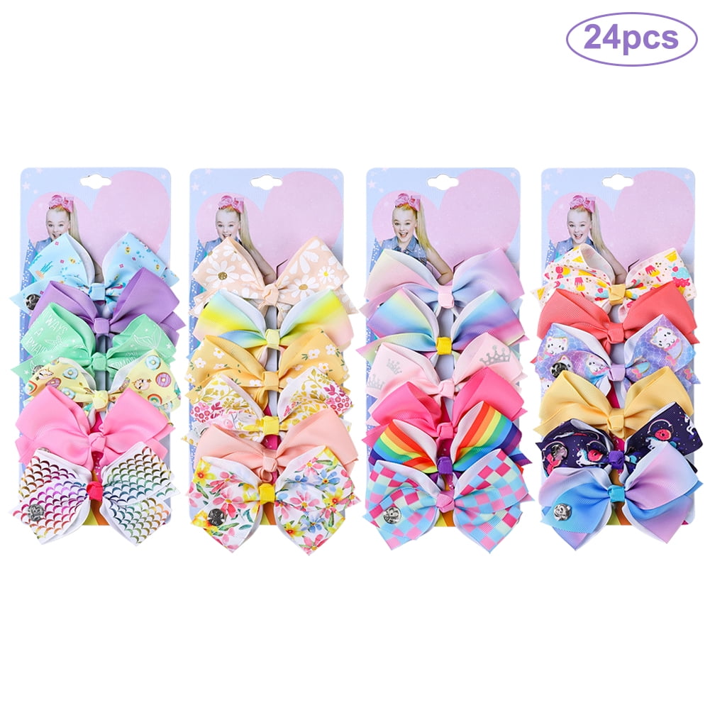 SAINSPEED Bow Hair Clip, 24pcs Polyester Rib Tape, Kids Hair Accessories Set, 24 Colors for