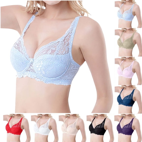 Xaqiouau Lace Bras for Women Full Coverage Underwire Bra Wide Strap Supportive Floral Lace Comfortable Everyday Lingerie