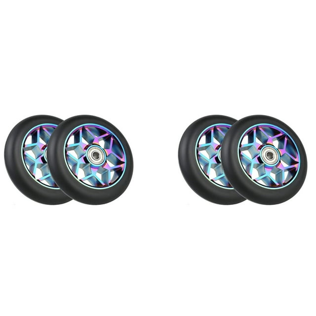 4 Pcs Accessoires de Scooter Roues de Scooter 110mm Roues Pu Colorées Roues de Voiture Acrobatique Épaisses avec Roulements (Noir), 4 x Roues de Planche à Roulettes (avec Roulement Argenté), Noir