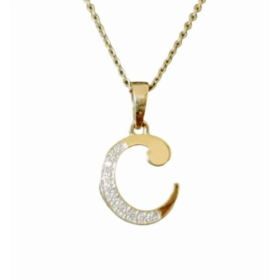 1Ct Round Cut Real Moissanite Letter ''C'' Pendant 14K Yellow Gold Plated Silver