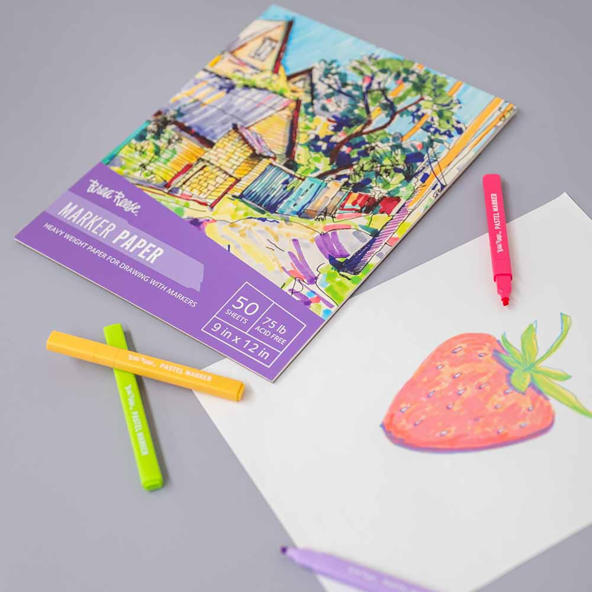 Brea Reese: Marker Paper Pad 50 Sheets - 9x12" - 75lb, Acid-Free, Durable & Smooth Surface, Perfect for Blending Markers, Adult Art Supplies