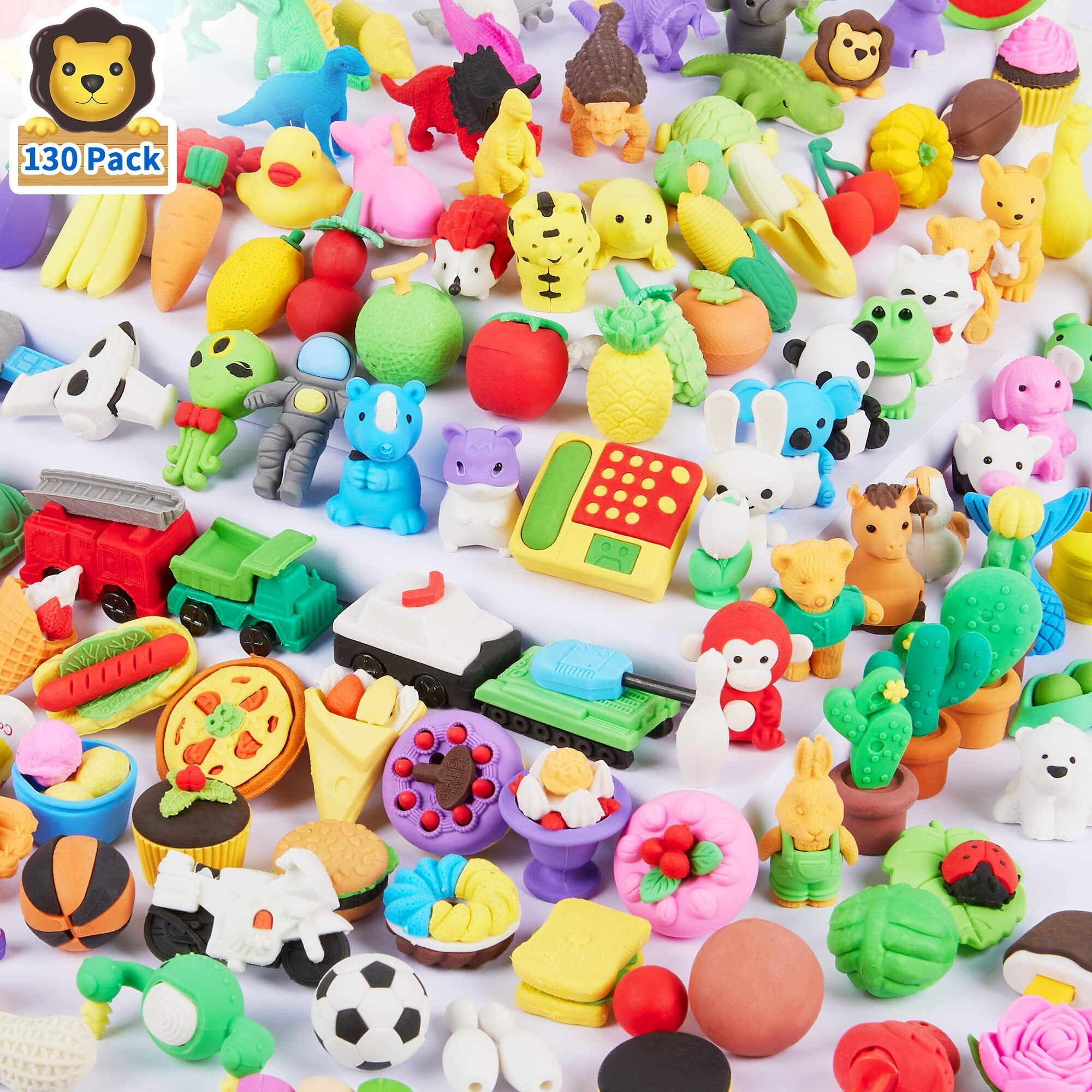 130 Pack Animal Erasers for Kids, KIZCITY Puzzle Mini Erasers Bulk