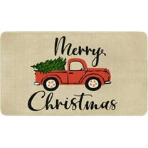 Christmas Door Mat Outdoor for Front Door Decorations , Red Farm Truck Merry Christmas Tree Doormat,Winter Christmas Holiday Welcome Floor Mat Rug Entryway for Front Porch Farmhouse Decor, 30" x 17"