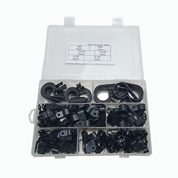 200 Piezas Bridas de Cable de Nylon-r, P Clips Abrazaderas de Tubo de Plástico de Nylon, Bridas para Conductos, Cables, Conductos y Fundas 5.3/6.4/10.4/13.2/19/23mm (negro) Banb LingWen 1327534336573