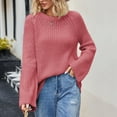 thumbnail image 2 of Lovskoo 2024 Sweaters for Women Long Sleeve Solid Round Neck Trendy Knitwear Loose Pullover Sweater Red, 2 of 7