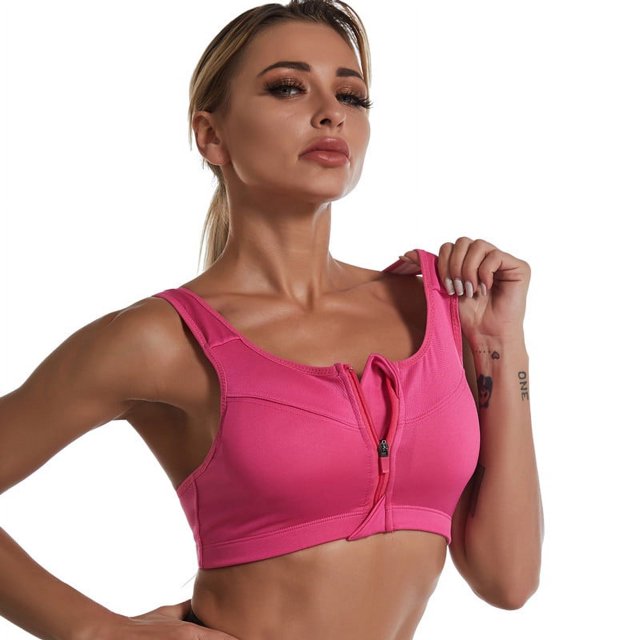 Sujetador deportivo de gran tamaño con cremallera frontal sin aro de acero fruncido Yoga Fitness running Lady ropa interior a prueba de golpes hermoso chaleco
