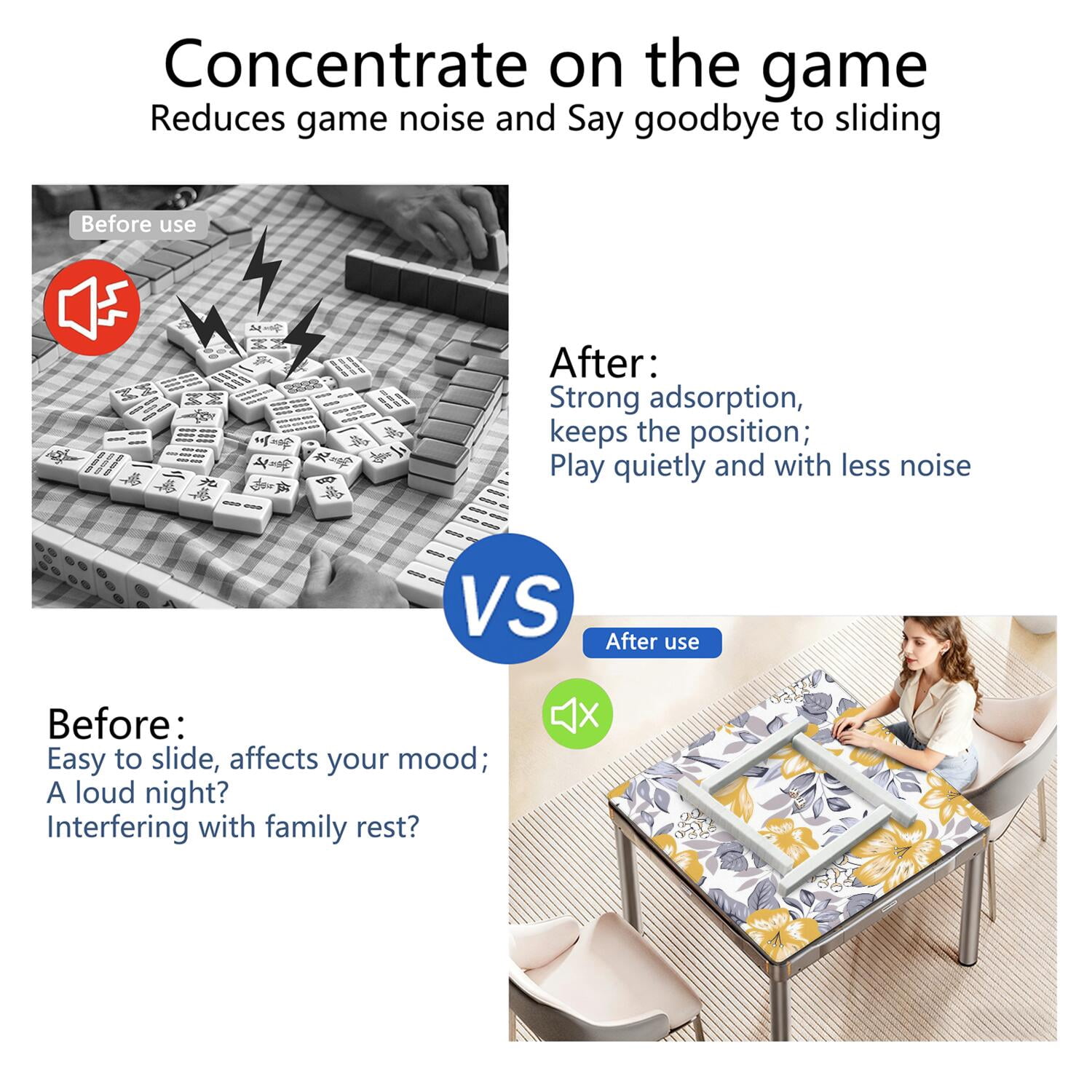 Decorative Floral Rubber Game Room Mat, Extra Large 31.5x31.5 Inch Mahjong Table Topper with Anti-Skid Bottom for Stability and Quiet Tile Play