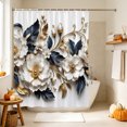 thumbnail image 5 of Cream Gold Flowers Shower Curtain Set - Long 72" x 84" Washable Bathtub Curtain with 12 Hooks, Modern Blooms Floral Navy Blue Leaves Waterproof Fabric Stall Shower Curtains for Bathroom Décor, 5 of 8