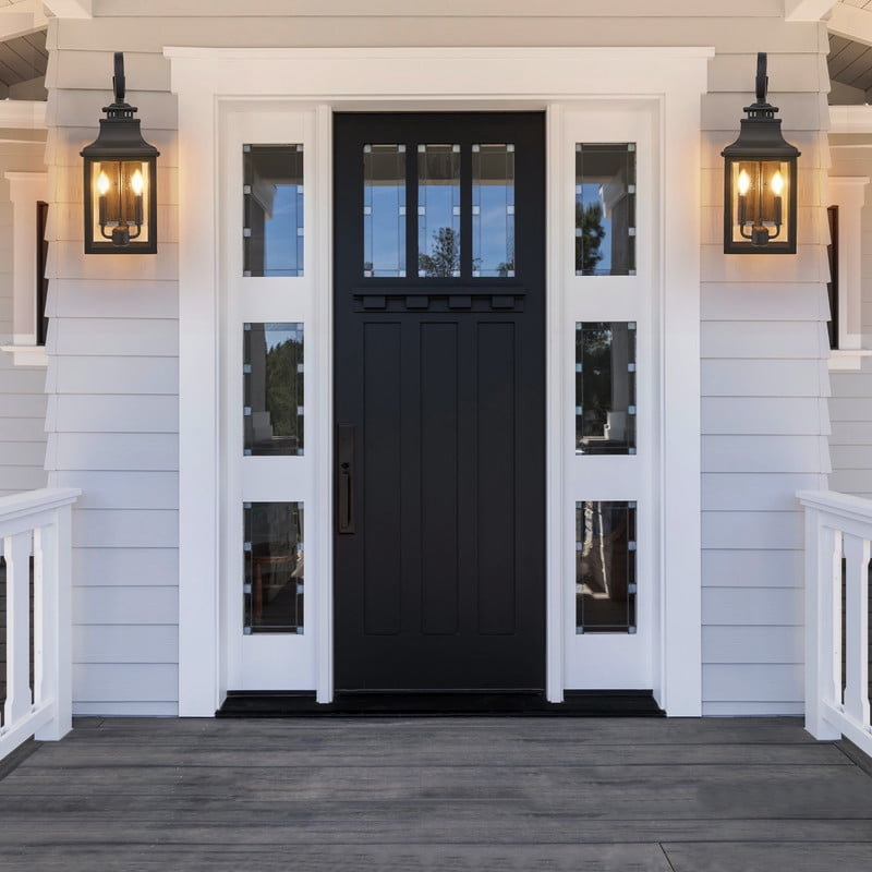 Outdoor Wall Lantern Light, 23" Vintage Black Metal Sconce with Clear Seeded Glass, Weatherproof for Porch, Patio, Garden, 1-Pack (Bulb Not Included)